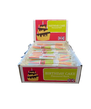 50 X Birthday Cake Rainbow Fruit Flavour Rock Sticks Handmade Traditional Rainbow Classic Sweets Retro Seaside Gift Wholesale Confectionery