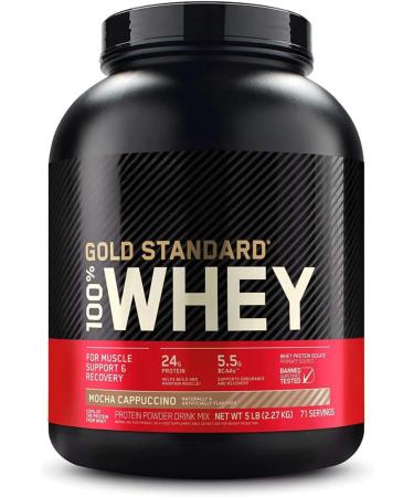Gold Standard 100% Whey Protein Powder | Whey Protein Isolate Sourced | 24g Protein 5.5g BCAAs 11g EAAs | Low Carb Low Sugar Gluten Free | 71 Servings 5LB (Mocha Cappucino) Mocha Cappucino 5LB