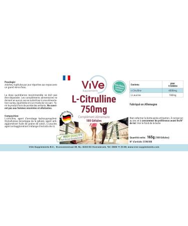 L-Citrulline 750 mg - 180 Vegan Capsules | High Dose Amino Acid Supplement | Quality from Germany - ViVe Supplements - Buy Online on GoSupps.com