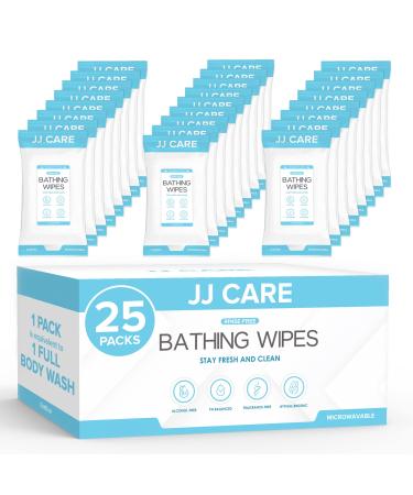 JJ CARE Bathing Wipes Pack of 25 (8 wipes per pouch), Body Wipes for Adults Bathing, Bath Wipes for Adults No Rinse Needed, Shower Wipes for the Elderly, Bath Wipes for Adults