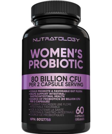 Nutratology Probiotics for Women - 40 Billion CFUs Per Capsule - 80 Billion CFUs Per Serving - Formulated With 4 Strains Of Probiotics To Support Gut Health Bloating Relief & Digestion - 60 Capsules 60 count (Pack of 1)