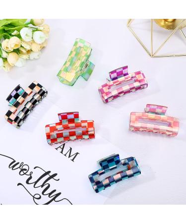 Whaline 6Pcs Colorful Checkered Hair Claw Clips - Y2K Rectangle Plaids Hair Jaw Clamp for Women and Girls - Non-Slip PVC Styling Accessories - Buy Online on GoSupps.com