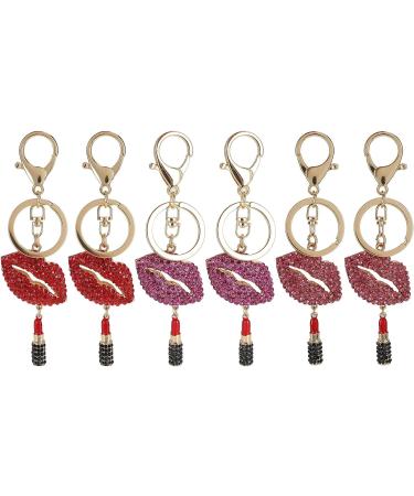 2Pcs Sparkling Lips & Lipstick Keychain Set - Red Bling Charm for Keys, Purse, Bags - Buy Online on GoSupps.com