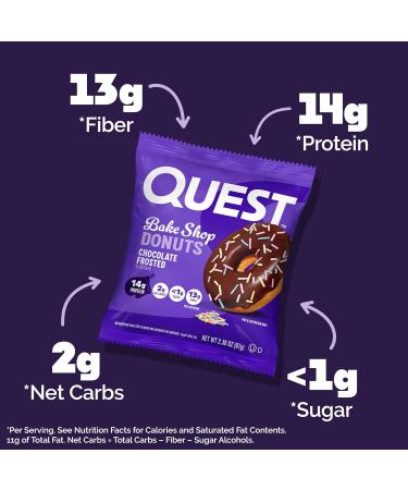 Quest Nutrition Bake Shop Chocolate Frosted Donuts 14g Protein Less than 1g Sugar Protein Snack Low Sugar 9 Count - Buy Online on GoSupps.com