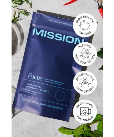 MISSION - Focus Tea - Yerba Mate Tea with Mint & Liquorice - Improve Mental Clarity - 30 Pyramid Tea Bags Focus 30 Teabags - Buy Online on GoSupps.com