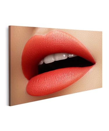 islandburner Cosmetics Canvas Picture Makeup Gloss Lipstick On Lips Closeup of Beautiful Female Mouth with Red and Pink Lipp Makeup Part Of Face for Living Room Bedroom Kitchen Home Office as Wall Painting on the