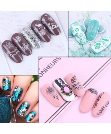 Mwoot 6Pcs Nail Art Stamping Plate Set - Cat, Feather, Snowflakes, Leaves Theme Manicure Print Tool - Buy Online on GoSupps.com