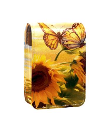 Travel Lipstick Organizer Case Lipstick Case Portable Makeup Bag With Mirror Art Painting Sunflower Butterfly O703t7voru