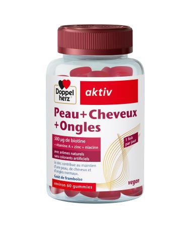 Doppelherz Skin+Nails+Hair - Vegan Chewing Gummies - With Zinc, Biotin, Vitamins A, C, E & B6-60 Gummies