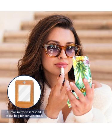 Buy Leather Lipstick Case with Mirror - Mini Lip Gloss Organizer | Tropical Fruit Flower Design - Buy Online on GoSupps.com