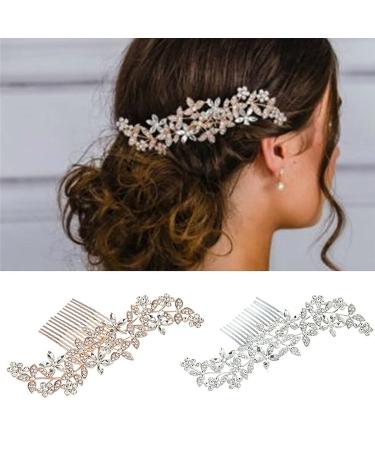 Elegant Rhinestone Bridal Hair Clip - Sparkling Crystal Hairpin for Wedding - Rose Gold Flower Leaf Design - Hair Accessories for Women & Girls - Buy Online on GoSupps.com