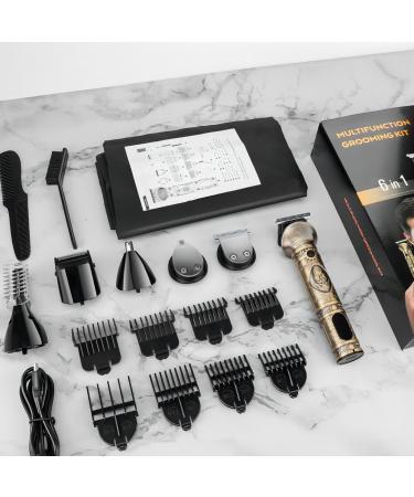 Roziapro Professional Mens Hair Trimmer 6 in 1 Hair Clippers Grooming Kit Cordless Beard Trimmer for Men USB Rechargeable LED Display (Gold) - Buy Online on GoSupps.com