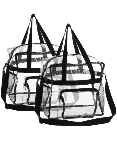 Jucoan 2 Pack Clear Stadium Approved Tote Bag Large Capacity Clear Bag with Zipper Closure Mesh Pockets for Work Concerts Sports Gym