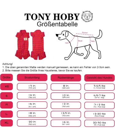 Tony Hoby Dog Pajamas & T-Shirts - Soft Striped Dog Onesies for Small & Medium Dogs | Breathable 4-Leg Bodysuits in Red for Girls - Buy Online on GoSupps.com