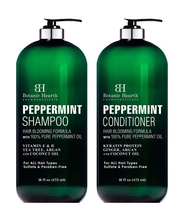 BOTANIC HEARTH Peppermint Oil Shampoo and Conditioner Set - Hair Blooming Formula with Keratin for Thinning Hair - Fights Hair Loss, Promotes Hair Growth-Sulfate Free for Men and Women - 16 fl oz x 2