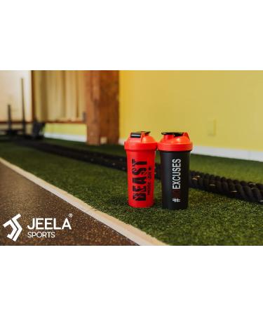 JEELA SPORTS 2 Pack Protein Shaker Bottles - 24 Oz Blender Shaker Cups with Shake Ball - Dishwasher Safe, Ideal for Protein Mixes, Pre & Post Workout Shakes - Gym Red/Black - Buy Online on GoSupps.com