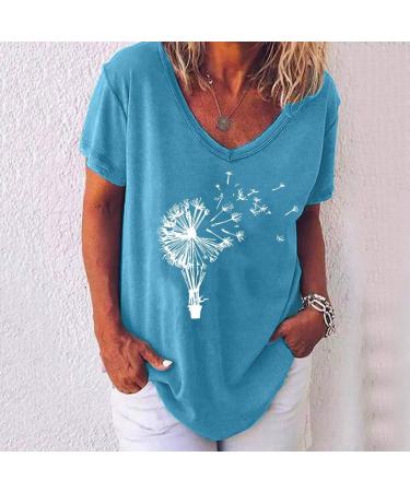 Shop Ppanguding Women's Summer T-Shirt - Fashionable Casual Round Neck Loose Pustblume Print Tops - XXL Blue - Buy Online on GoSupps.com