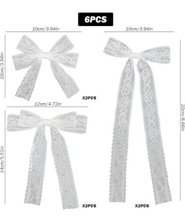 6pcs Lace Hair Bow for Women Girls Tulle Lace Bows for Hair with Long Ribbon White Lace Bow with Metal Clips for Party Birthday Wedding Festival - Buy Online on GoSupps.com