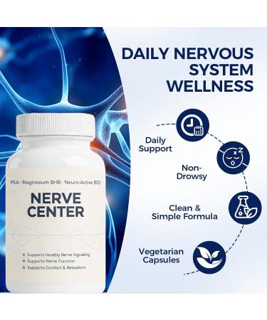 Nerve Center Advanced Daily Nerve Support with Pea Magnesium BHB & Vitamin B12 for Healthy Nerve Function Cognitive Support & Daily Energy 60 Capsules - Buy Online on GoSupps.com