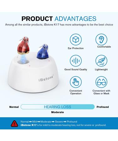 iBstone Rechargeable Hearing Amplifier | Mini Digital CIC Hearing Devices for Adults & Seniors | Blue & Red Pair | K17 - Buy Online on GoSupps.com