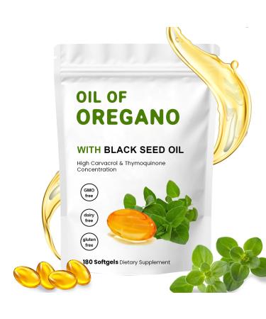 2-in-1 Oil of Oregano Softgels Organic Oregano Oil Supplement Capsules Non-GMO Oregano Oil and 200 mg Black Seed Oil 180 Count (Softgels) Blue