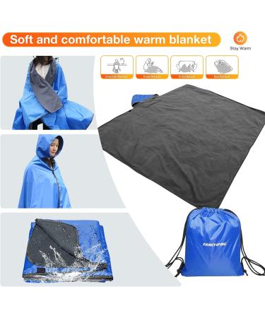 DUKUSEEK Hooded Stadium Blanket | Waterproof & Windproof Outdoor Fleece | Large (79x56) Portable & Wearable | Ideal for Camping, Picnics, Sports & More - Blue - Buy Online on GoSupps.com