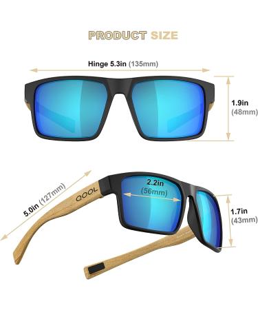 QOOL TIMES Rectangle Polarized Fishing Sunglasses for Men and Women - Wood/White Blue Mirror - Buy Online on GoSupps.com