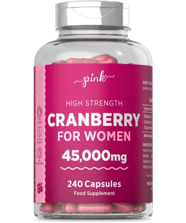 Cranberry Capsules 45000mg for Urinary Infections | 240 High Strength Capsules | with Vitamin C | by Pink