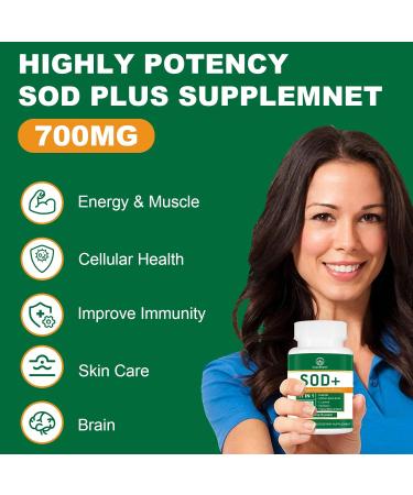 700MG Sod Superoxide Dismutase Supplement | High Potency Antioxidant for Cellular Health | 120 Capsules - International Shipping Available - Buy Online on GoSupps.com