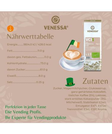 VENESSA Cappuccino Irish VCI1 Flavoured powdered drink 2 x 1 kg with soluble coffee economical with creamy consistency compatible with automatic machine - Buy Online on GoSupps.com