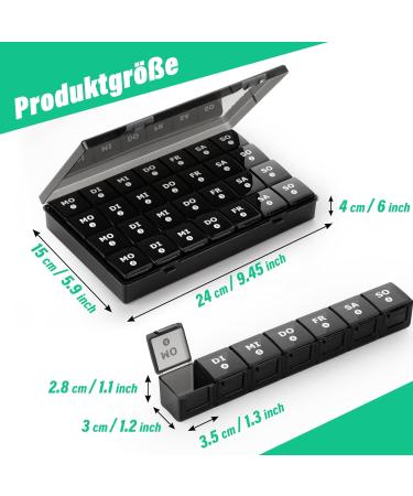 28-Day Tablet Organizer Box | Weekly Pill Box with 7 Compartments for Vitamins & Supplements - Black - Buy Online on GoSupps.com
