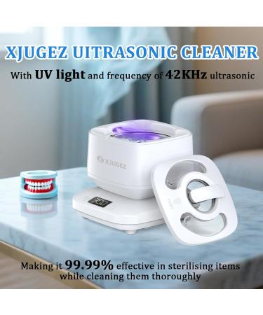 XJUGEZ Ultrasonic cleaner 42 kHz 180 ml with UV lamp deep cleaning at 360 degrees ultrasonic cleaner suitable for glasses watches shaving head jewelry and dental prostheses white - Buy Online on GoSupps.com