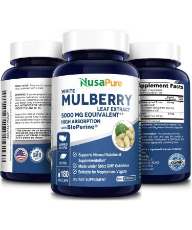 White Mulberry Leaf Extract 5000mg 180 Veggie Caps - Vegetarian, Non-GMO, Gluten-Free - Buy Online on GoSupps.com