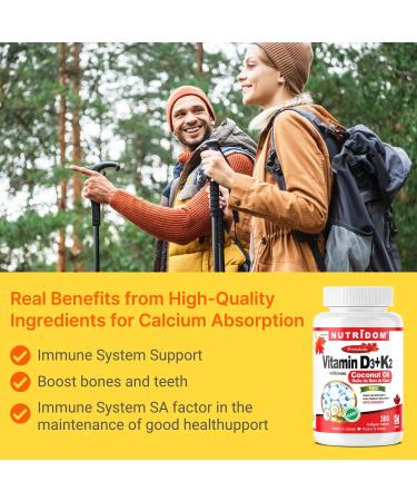 Nutridom Vitamin D3 + K2 1000IU/120MCG | MK-7 K2 with Cholecalciferol D3 in Coconut Oil | Helps Support Bones Teeth and Immune Function | Non-GMO Gluten-free and Dairy-free (300 Count) 300 count (Pack of 1) - Buy Online on GoSupps.com