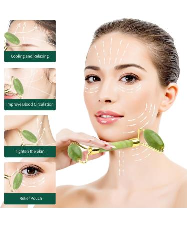 Jade Roller & Gua Sha Facial Tool Skin Care Jade Roller Face Roller Massager for Women Beauty Facial Roller Massager Tools for Face Eye Neck Reduce Wrinkle & Dark Circle - Buy Online on GoSupps.com