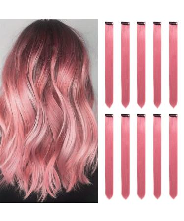 Colored Hair Extensions Clip In for Girls 22 Inch Colorful Straight Hair Extensions for Party Highlights Hair Accessories Hair Pieces for Women(10 PCS Princess Pink) 10pcs-Princess Pink