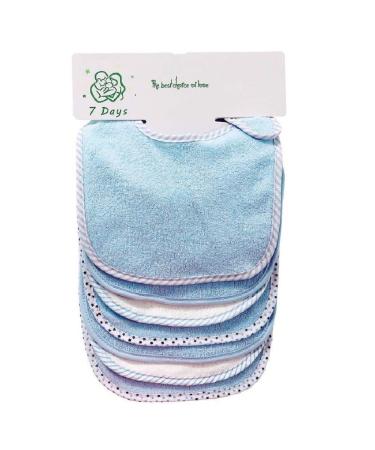 Baby's 7 Pics of Soft Double Layers 80% Cotton Absorbent Bandana 7 Bibs Set (Blue)