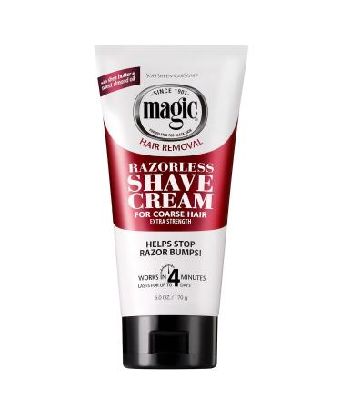 SoftSheen-Carson Magic Razorless Shaving Cream for Men, Hair Removal Cream, Extra Strength for Coarse Beards, No Razor Needed Depilatory Cream Works in 4 Minutes for Coarse Hair, 6 oz Shaving Cream 6 Ounce (Pack of 1)