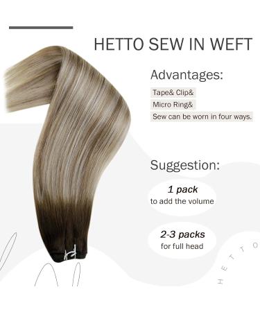 Buy Hetto Remy Real Hair Extensions - Ombre Dark Brown Mix Ash Brown & Medium Blonde #3/8/22 | 70g 30cm - Best Quality & Hot Sales! - Buy Online on GoSupps.com
