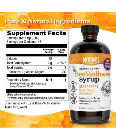 Norm's Farms Elderberry Extract & BeeWellness Syrup w/Pure Honey Bundle 2PK - Immune Support Elderberry Syrup for Kids & Adults - Made in USA Natural Ingredients Vegan Gluten-Free Non GMO (8 Oz) Elderberry Extract + Bee  - Buy Online on GoSupps.com