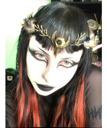 MOSTORY Handmade Brown Feather Crown - Gothic Flower Headpiece Elf Moon Cirlet with Crow Skull Dark Woodland Headband for Women Witch Renaissance Halloween Cosplay Goth Wedding - Buy Online on GoSupps.com
