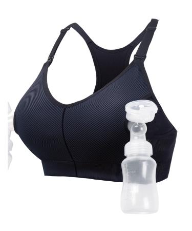 HOFISH Pumping Sports Bra for Women Padded Medium Support Racerback Bras Seamless High Impact Yoga Exercise Athletic Bras XL Pumping Bra: Black/Deep Blue