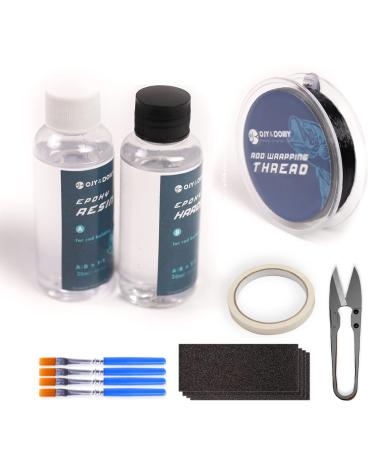 OJY&DOIIIY Fishing Rod Repair Kit, Rod Building Kit and Supplies Including Fishing Rod Epoxy Glue 2 oz,Wrapping Thread and Clipper,Masking Tape
