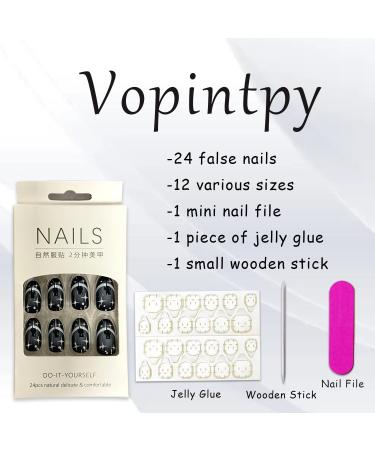 Medium Oval Press on Nails - Black Cat Star | Glossy Reusable Artificial Nails for Women | Full Cover Stick-On Acrylic Manicure - Buy Online on GoSupps.com