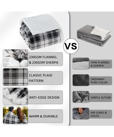 Plaid Sherpa Throw Blanket 60 x 80 - Reversible Fluffy Fleece Blanket for Couch, Bed, Sofa - Cozy & Soft Blanket for Adults - Grey - Buy Online on GoSupps.com