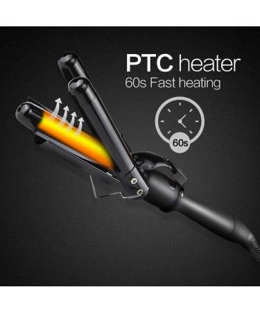 3 Barrel Curling Iron - Ceramic Hair Waver with Adjustable Temperature | Portable Black Hair Curler for Travel with Heat Resistant Glove - Buy Online on GoSupps.com