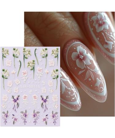 JMEOWIO 3D Embossed Flower Nail Art Stickers Decals Self-Adhesive 5D Spring Summer Black Purple Floral Nail Supplies Nail Art Design Decoration Accessories 4 Sheets - Buy Online on GoSupps.com