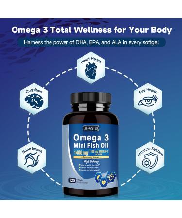 Omega-3 Fish Oil Mini Softgels 1120mg Omega 3 with DHA + EPA Burpless Easy-to-Swallow Supports Heart Brain & Eye Health with Vitamin D3 & E Wild-Caught Non-GMO 120 Softgels 120 Count (Pack of 1) - Buy Online on GoSupps.com