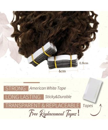 Runature Remy Tape In Hair Extensions - Brown Curly Invisible 14 Inch (35cm) Real Hair - 20 Pieces | 50g TP#4-NW - Buy Online on GoSupps.com