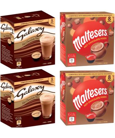 Galaxy & Maltesers Double Pack Hot Chocolate - Double Box Variety Pack - 16 Pods of Each Flavour 32 Capsules - Dolce Gusto Compatible Pods Chocolate 122.5 g (Pack of 4) - Buy Online on GoSupps.com